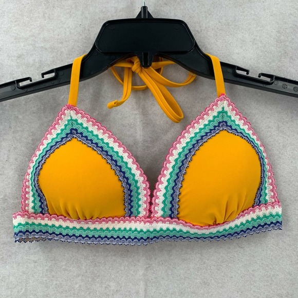 Hula Honey V Neck Crochet Bikini Swimsuit Top Yellow Blue Pink Womens Size‎ S - Picture 1 of 4